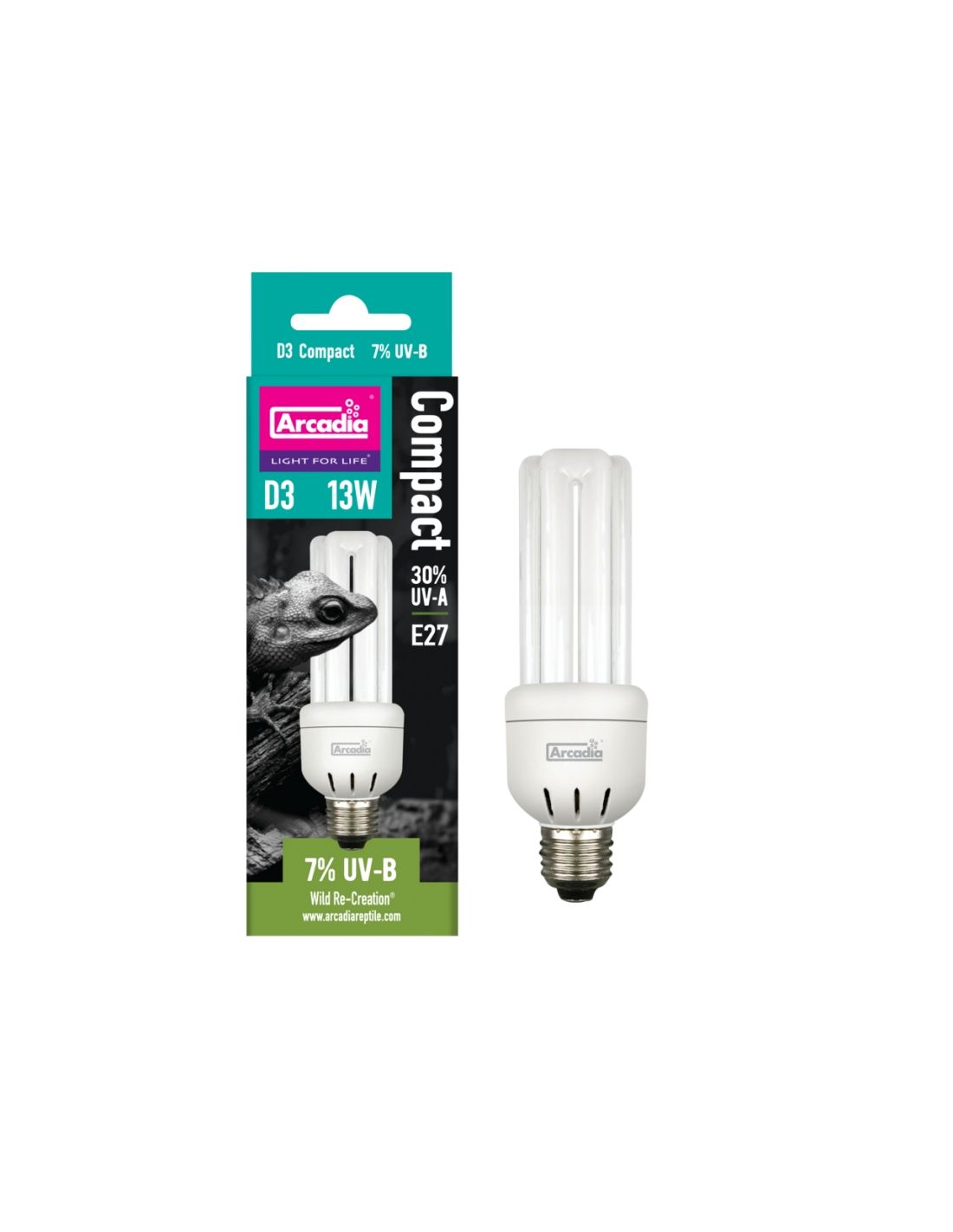 Bec cu UVB 7%, Arcadia E27 D3 Compact bulb 13W 30% UVA