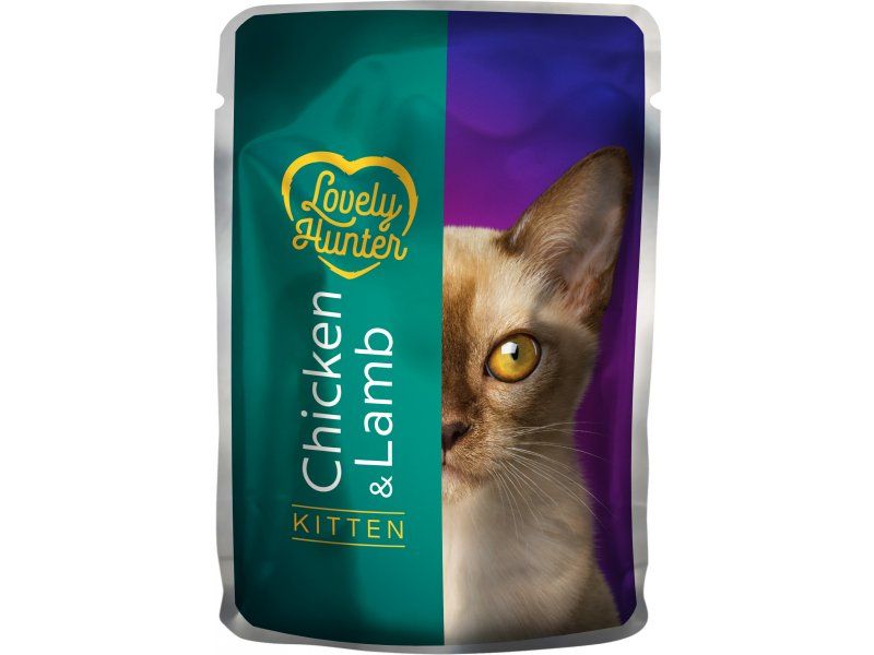 Nedves eledel fiatal macskáknak csirkéből és bárányból, Lovely Hunter Kitten csirke és bárány, 85 gramm, tasak