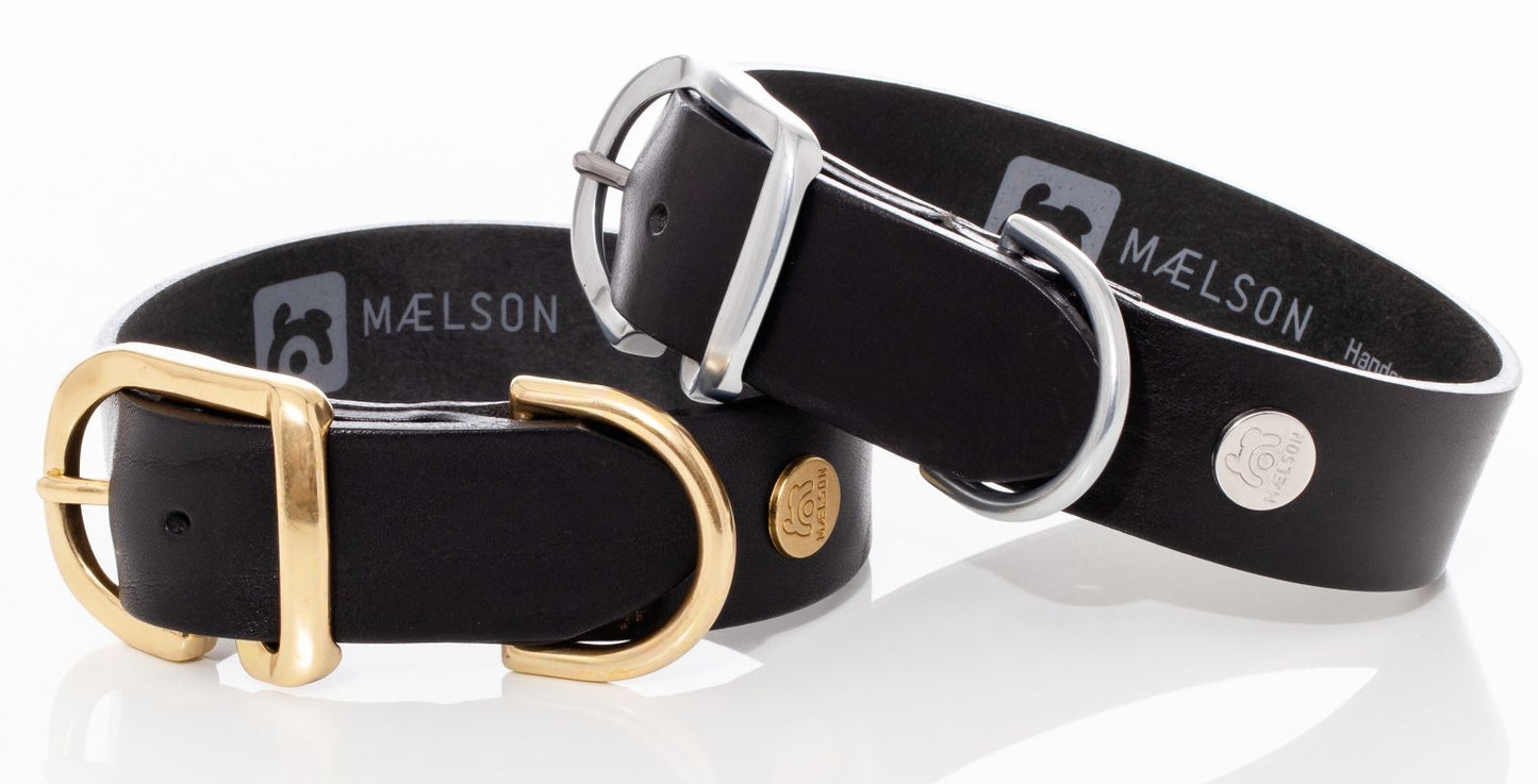 Zgarda neagra de piele pentru caini, EcoSkin Coll'R 45/35 onyx/metal, lungime 33-39/latime 3.5 cm