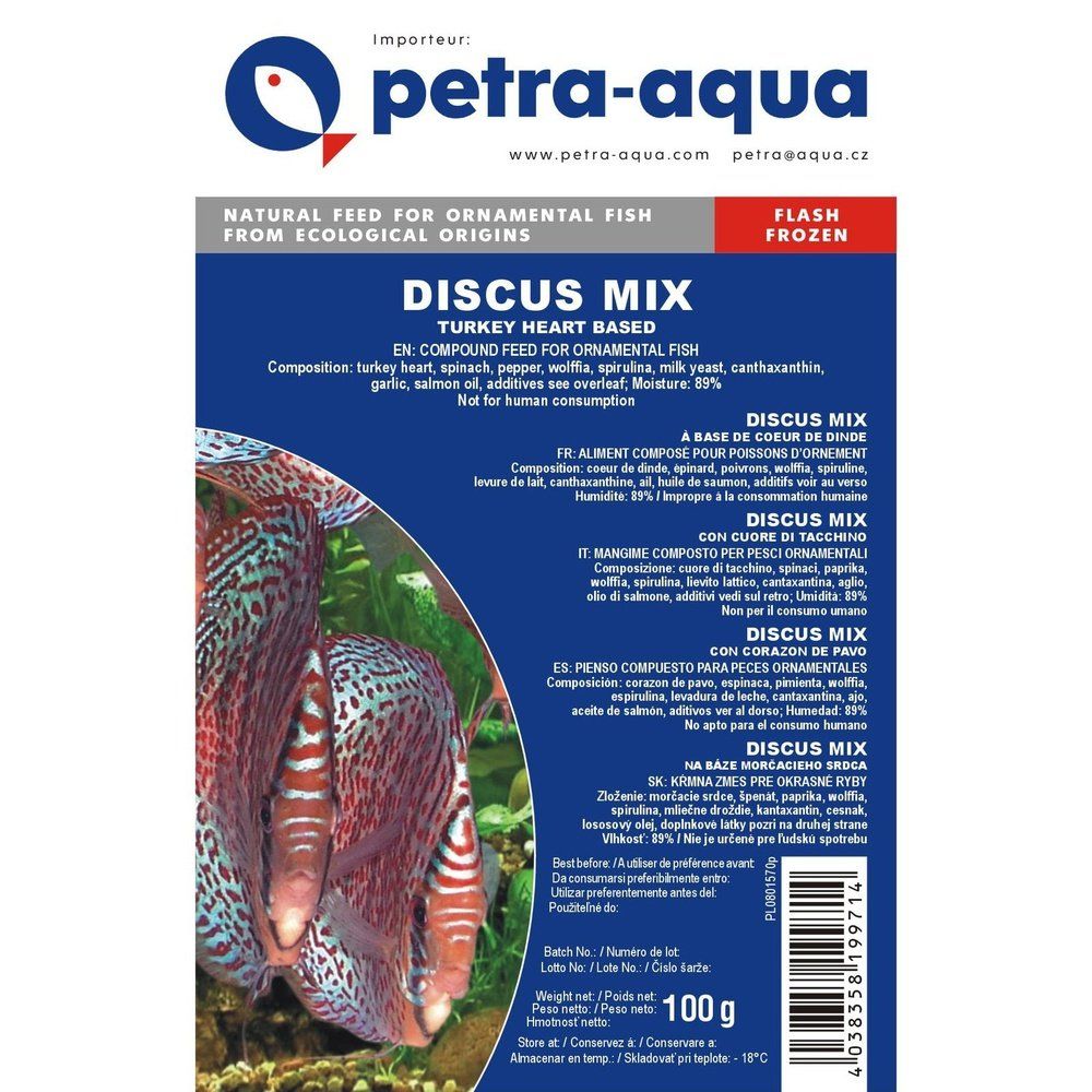 Hrana congelata pentru pesti ornamentali, DISCUS MIX Turkey Heart Based, blister 100 g