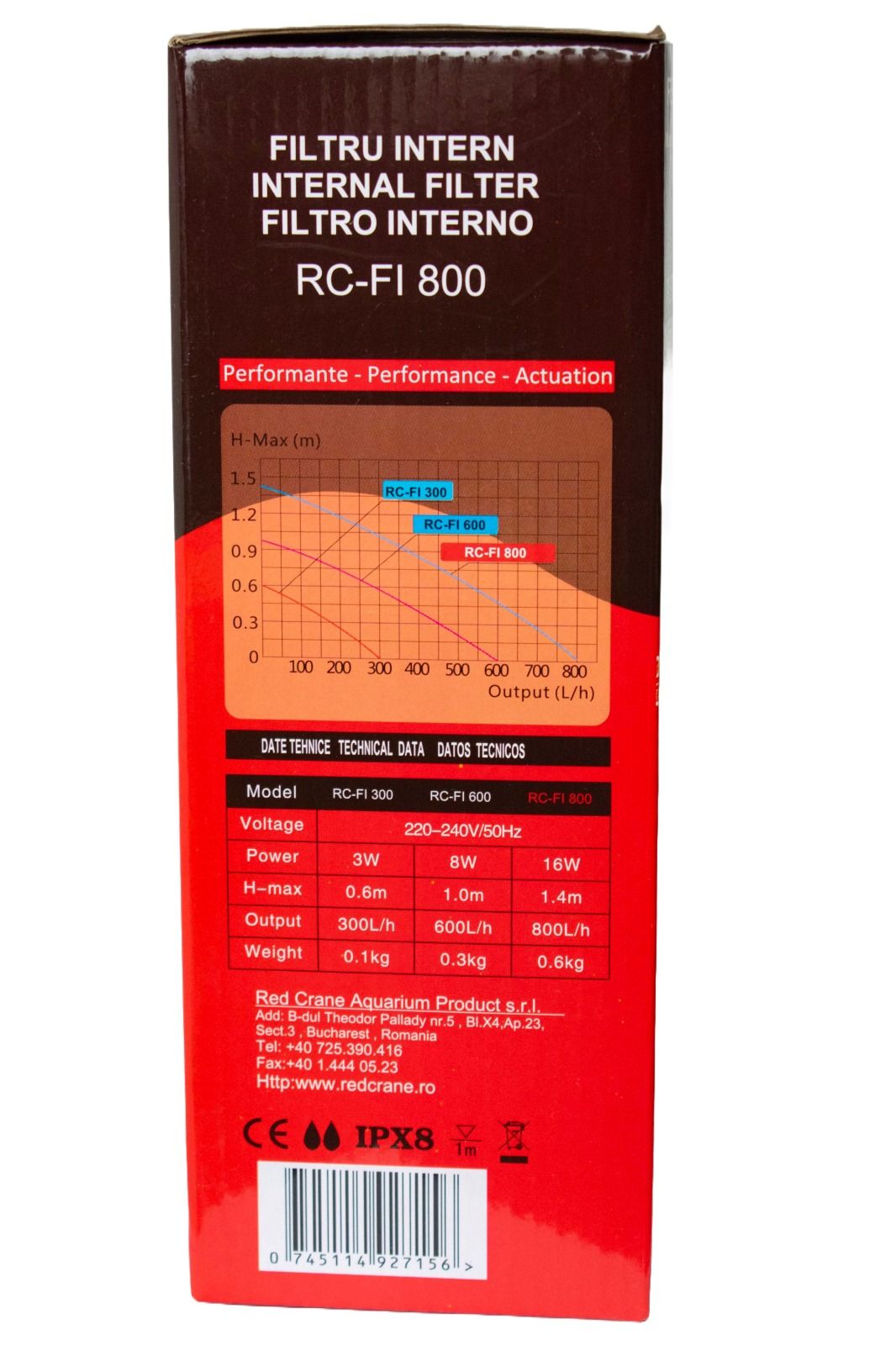 Belső szűrő akváriumokhoz RC-FI 800, Red Crane