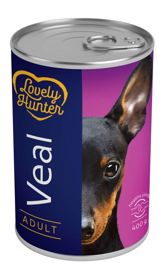 Nedves eledel felnőtt kutyáknak borjúhús alapú, Lovely Hunter, 400 g, konzerv