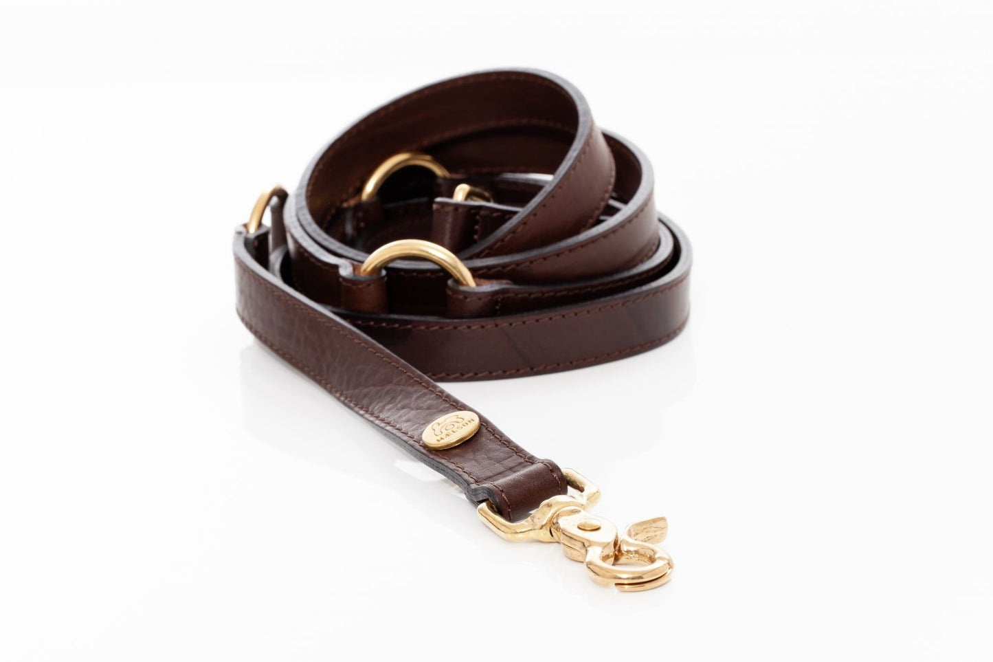 Lesa maro inchis de piele pentru caini, EcoSkin Leas'H 210/2.0 mokka/steel, 210 x 2 cm