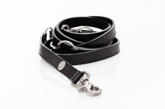 Lesa neagra din piele pentru caini, EcoSkin Leas'H 210/2.0 onyx/steel, 210 x 2 cm