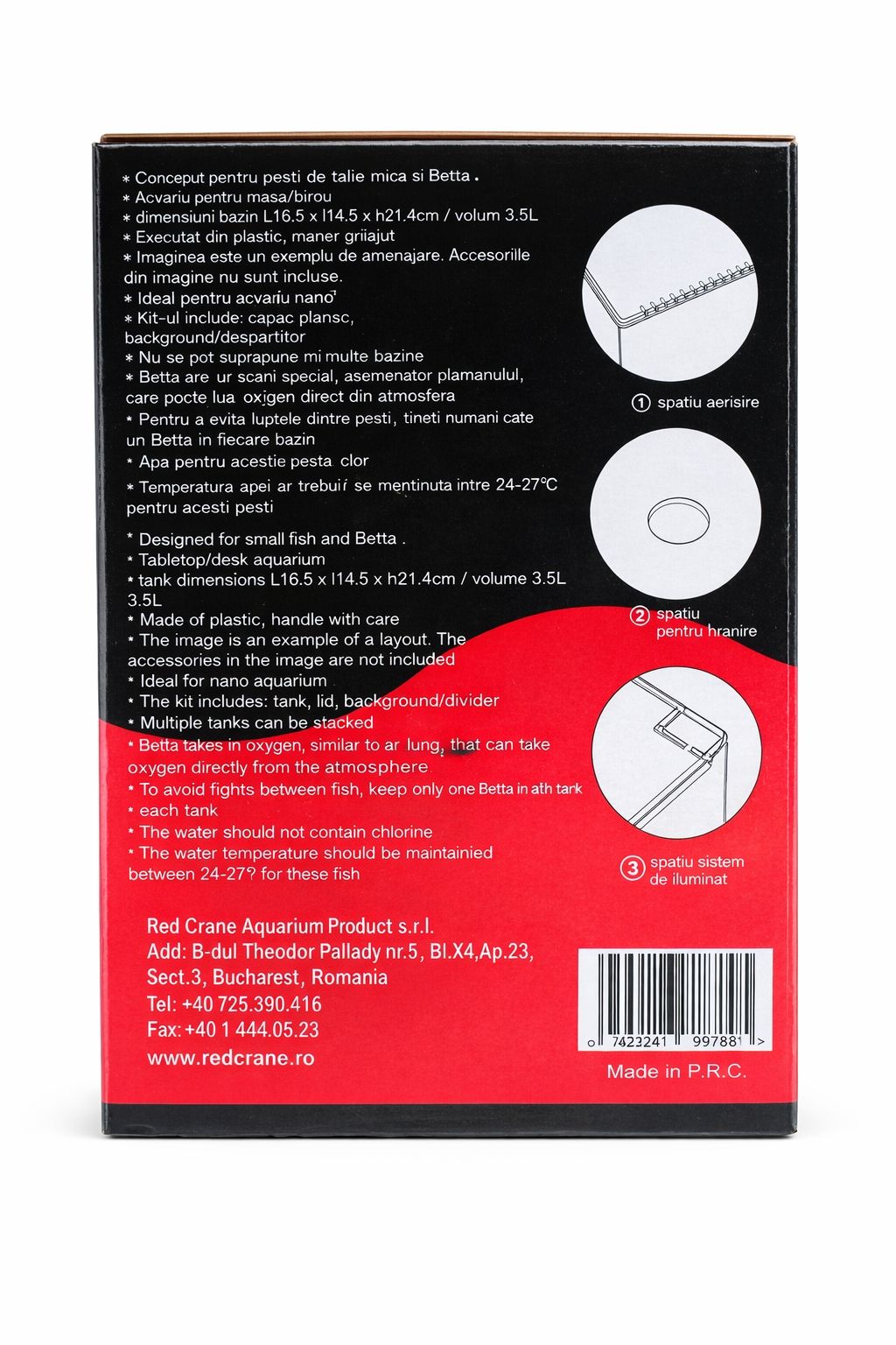 Acvariu Betta 3.5L plastic Red Crane
