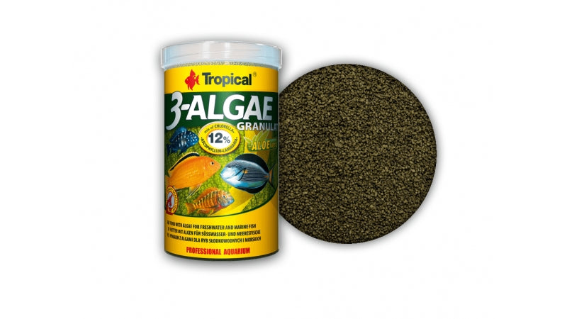 Algaeledel édesvízi és tengeri halaknak, Tropical 3-Algae Granulate, 250ml / 110g