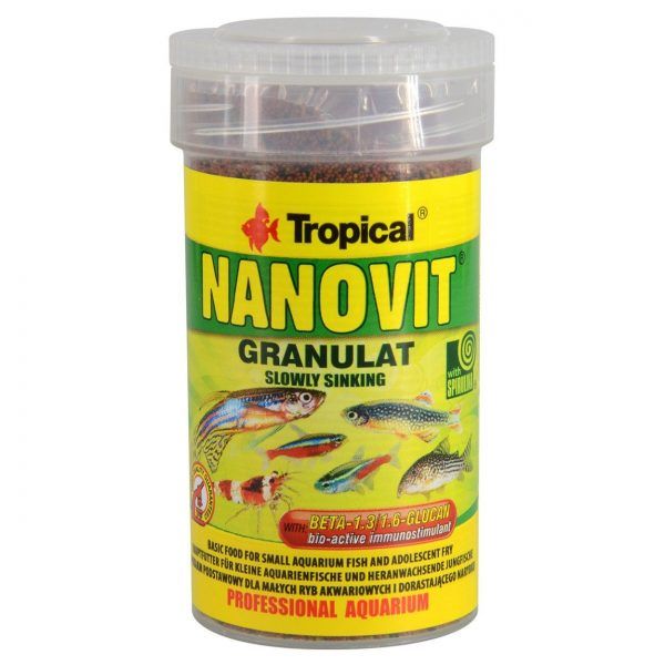 Minigranulált eledel kis halak és ivadékok számára, Tropical Nanovit Granulated, 70g/100ml 