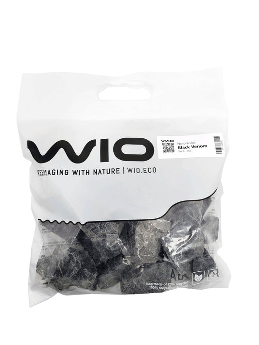 Díszítő kövek akváriumokba és terráriumokba, Wio, Black Venom Nano Rocks, 2 kg, 1-10 cm