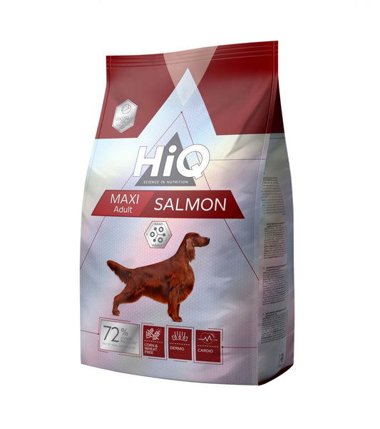 Pachet hrana uscata HiQ Maxi Adult Salmon 11kg, reteta premium cu somon pentru caini mari