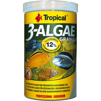 Algaeledel édesvízi és tengeri halaknak, Tropical 3-Algae Granulate, 250ml / 110g