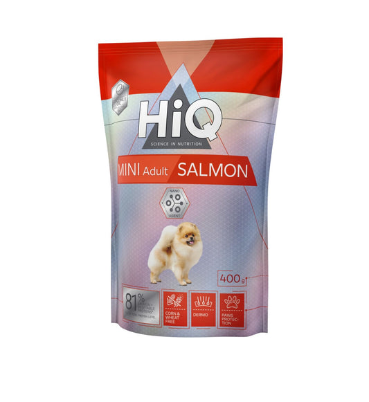 Hrana uscata pentru caini adult de talie mica pe baza de somon, HiQ Mini Adult Salmon 400 g